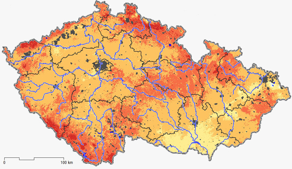 Mapa: Deficit zásoby vody ke dni 23. 7. 2023 (podle Intersucho.cz)