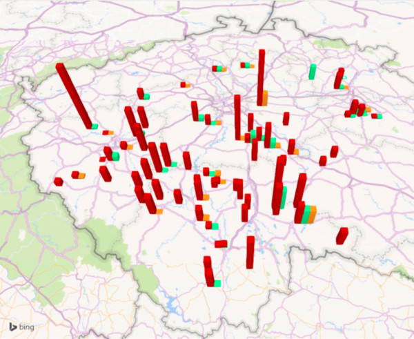 Mapa intenzity napadení houbovými chorobami v Čechách (jaro 2024)